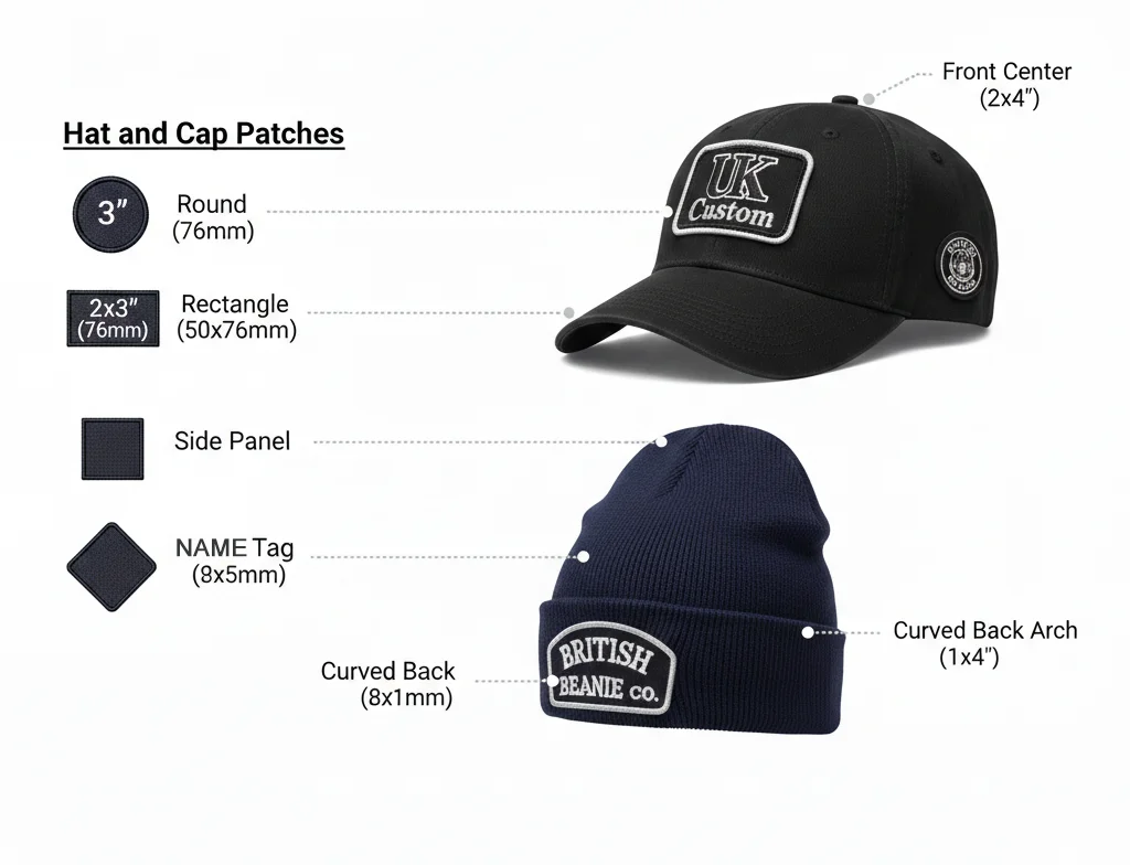 Hat and Cap Patches sizes and placement guide